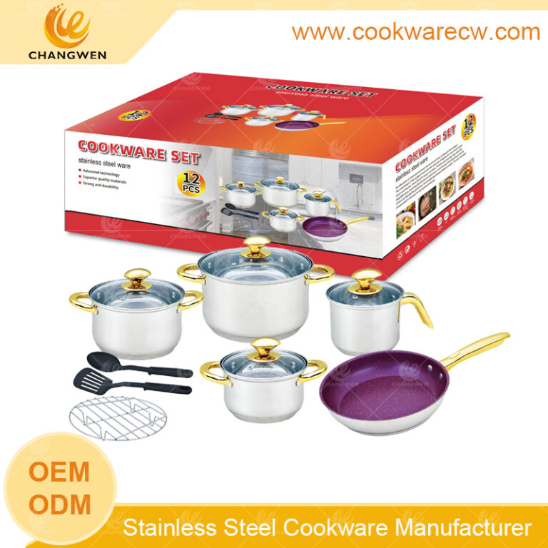 Cookware wholesaler 12pcs pots and pans stainless steel cooking sets kitchenware tools and steamer CW52001-12N4