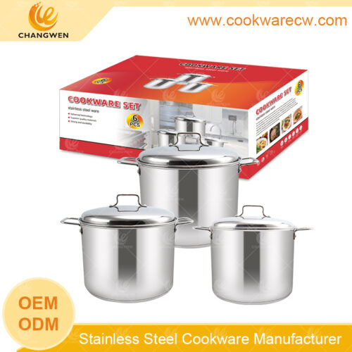 Customize color box high soup stock pot set stainless steel lids and knobs large volume 10L 13L 15L cookware pots wholesale CW52012-6